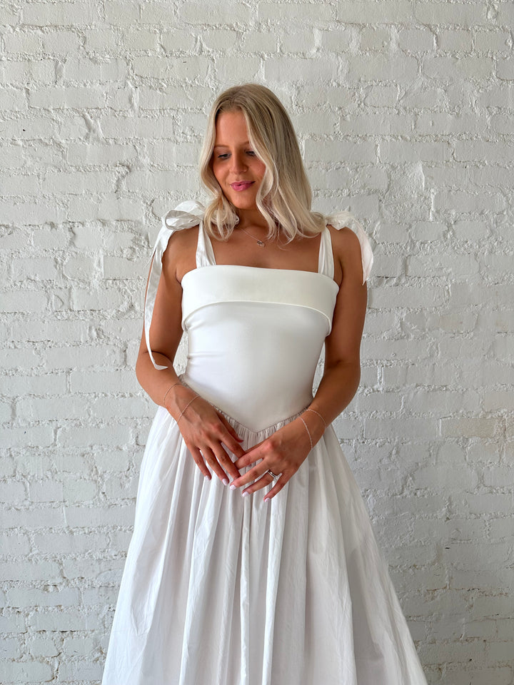 Karina White Tie Strap Midi Dress