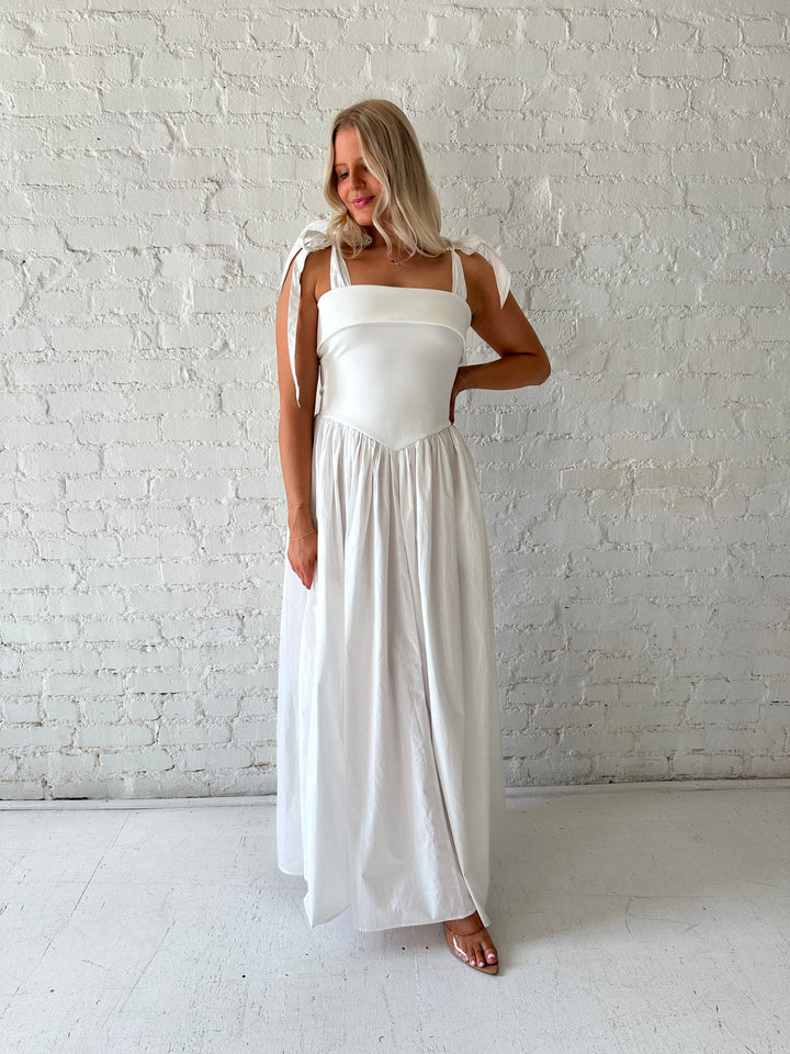 Karina White Tie Strap Midi Dress