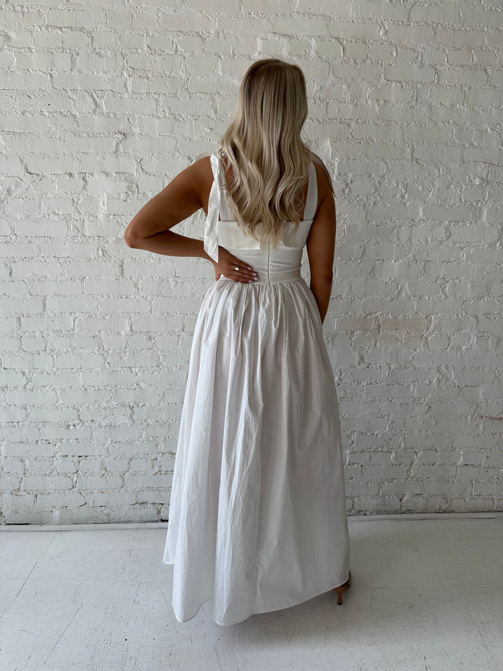 Karina White Tie Strap Midi Dress