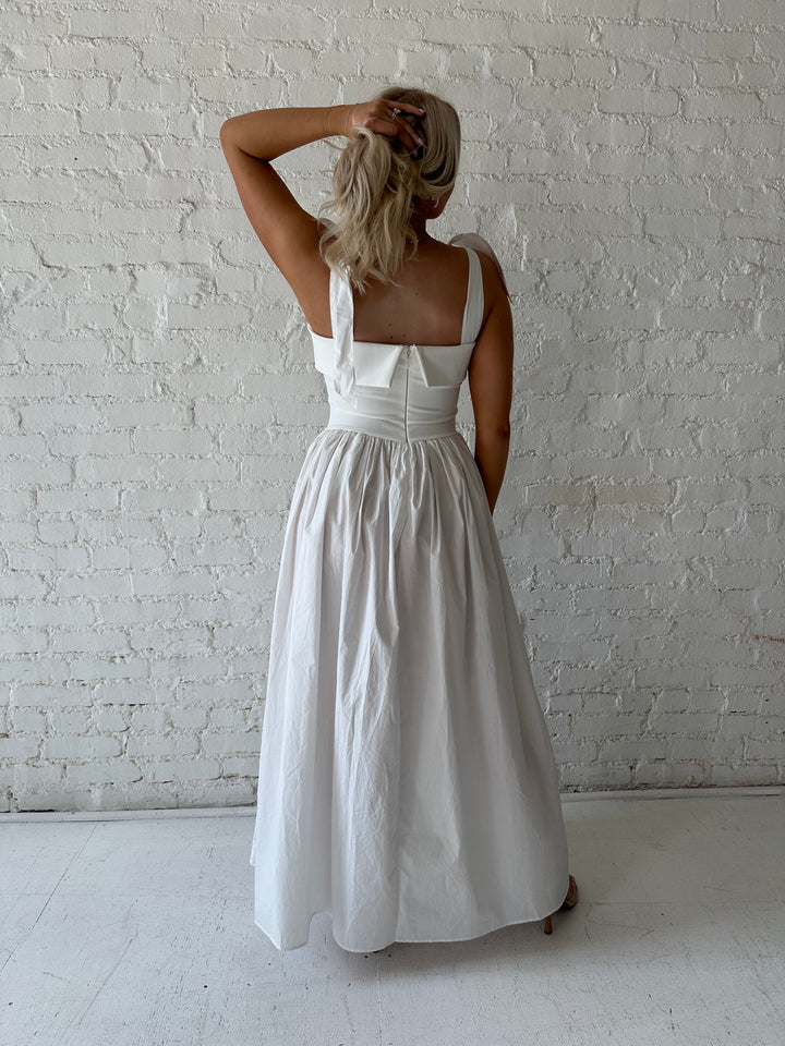 Karina White Tie Strap Midi Dress