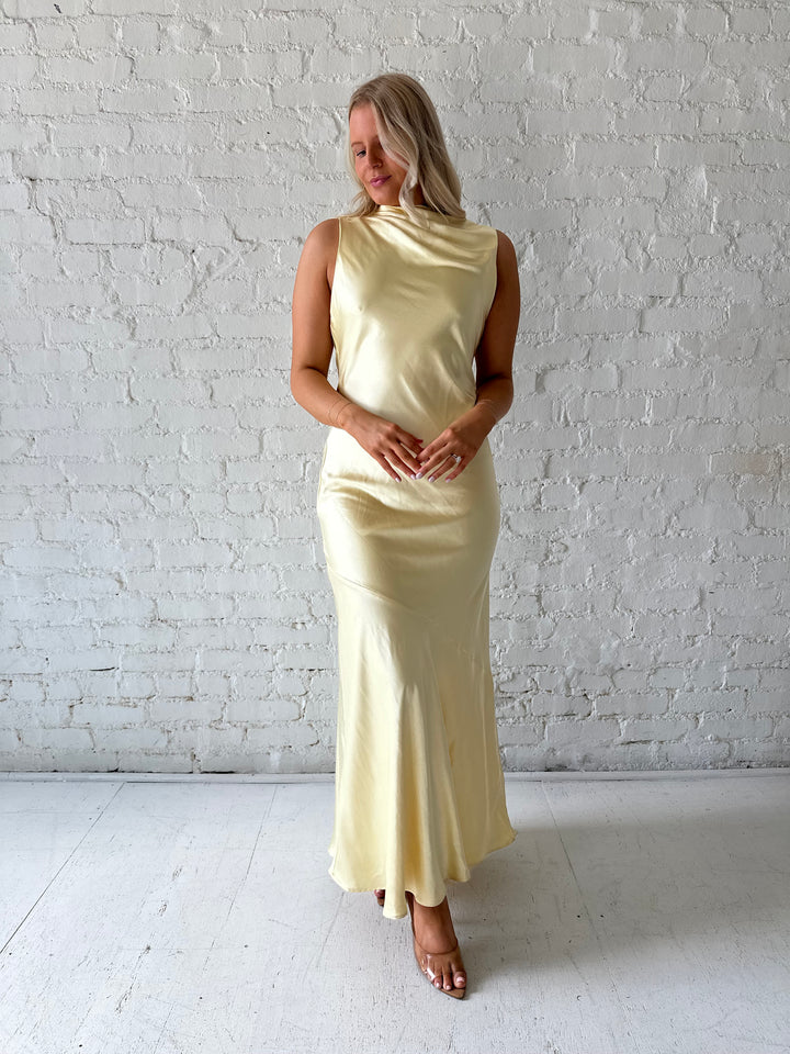 Ophelia Butter Yellow High Neck Maxi Dress