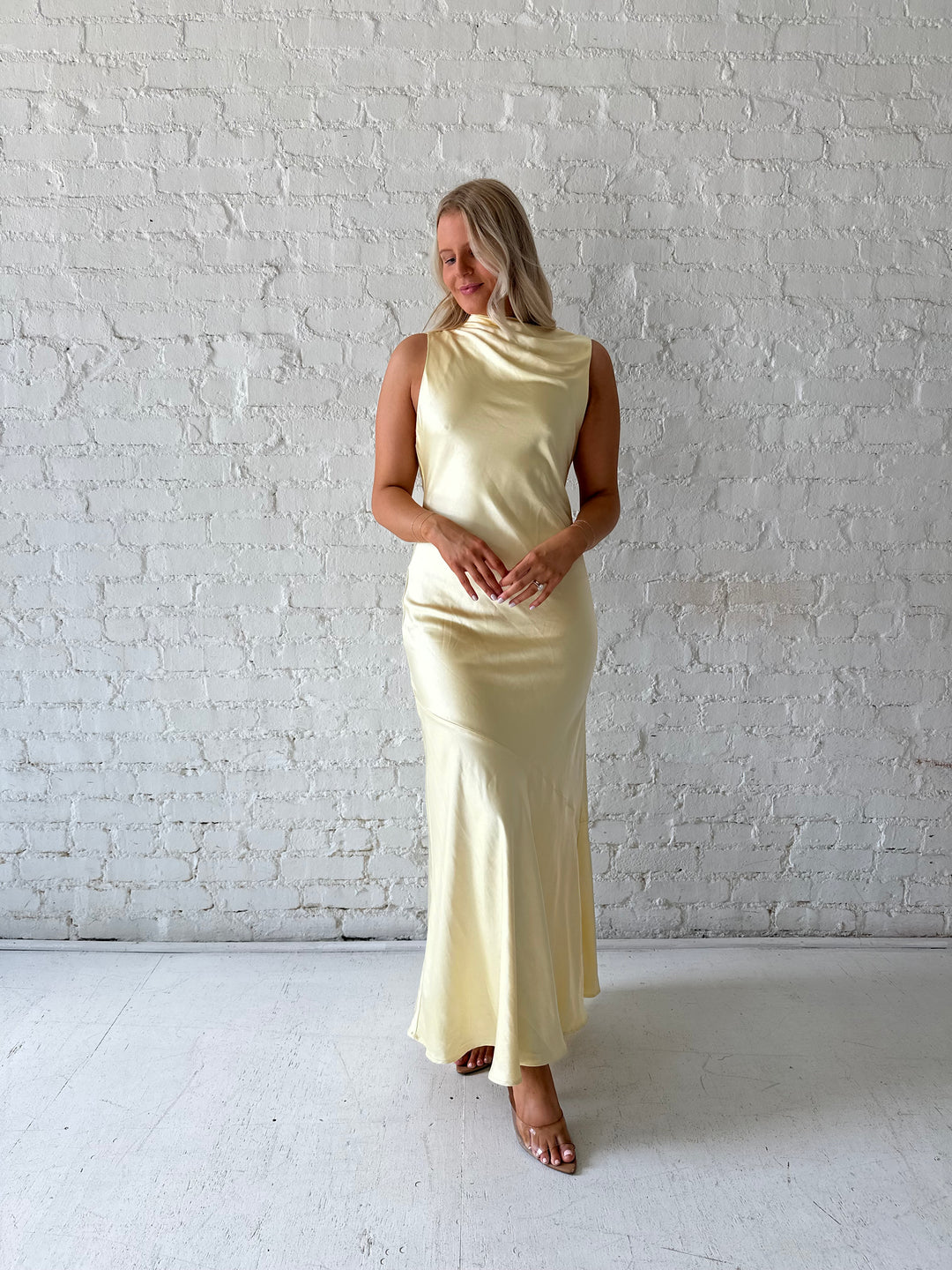Ophelia Butter Yellow High Neck Maxi Dress