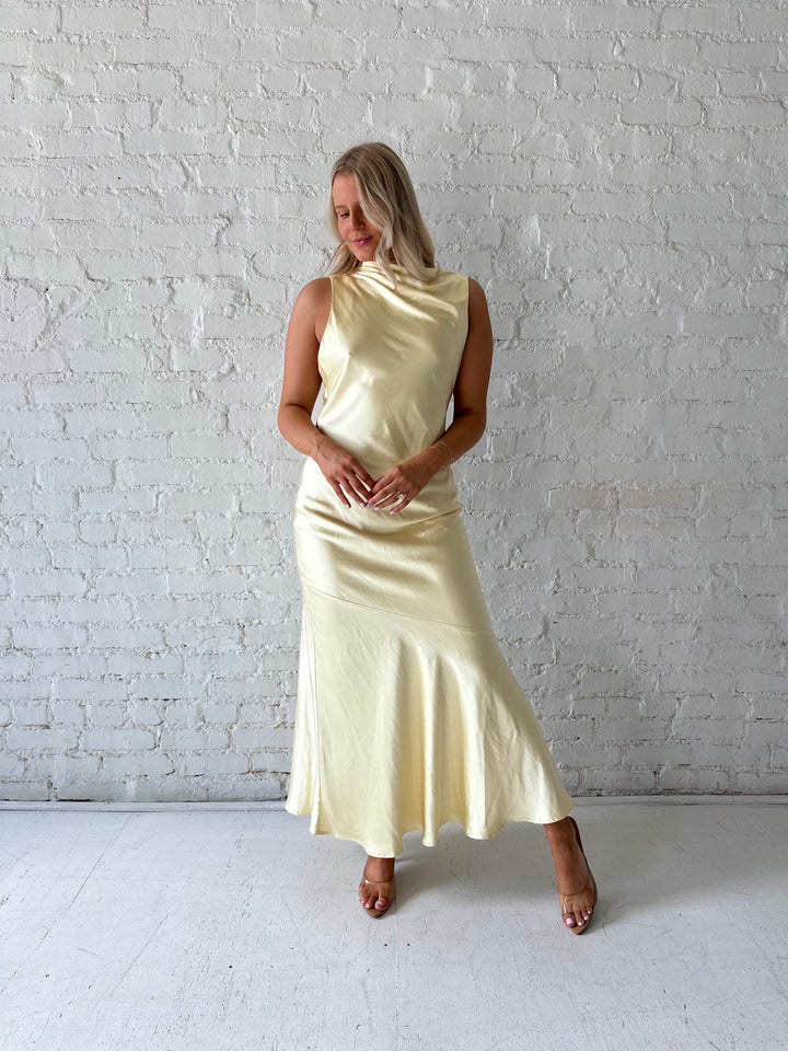 Ophelia Butter Yellow High Neck Maxi Dress