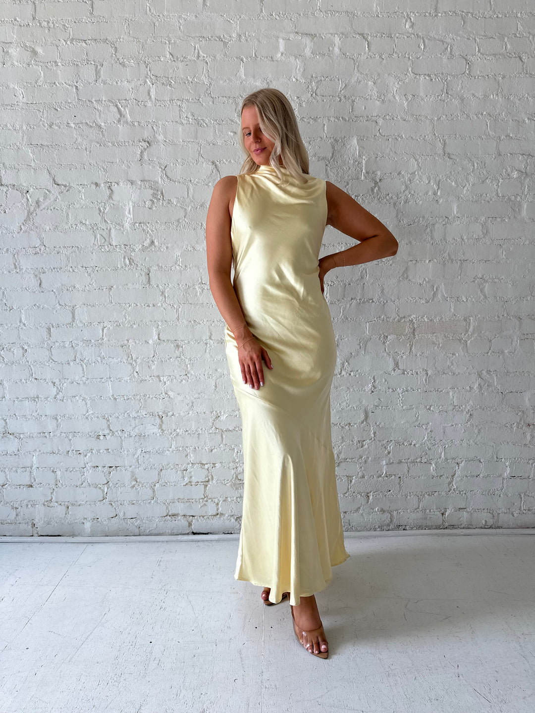 Ophelia Butter Yellow High Neck Maxi Dress