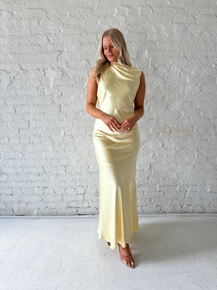 Ophelia Butter Yellow High Neck Maxi Dress