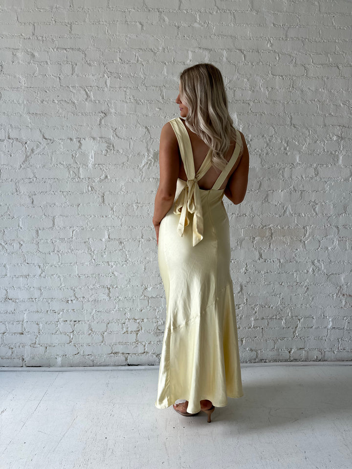 Ophelia Butter Yellow High Neck Maxi Dress