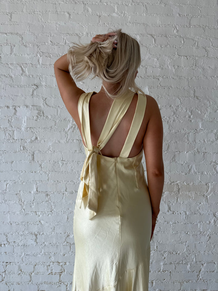 Ophelia Butter Yellow High Neck Maxi Dress