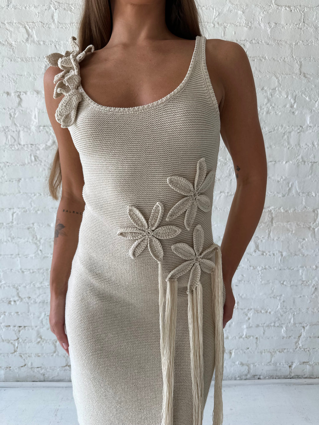 Natasha Nude 3D Floral Applique Mini Dress