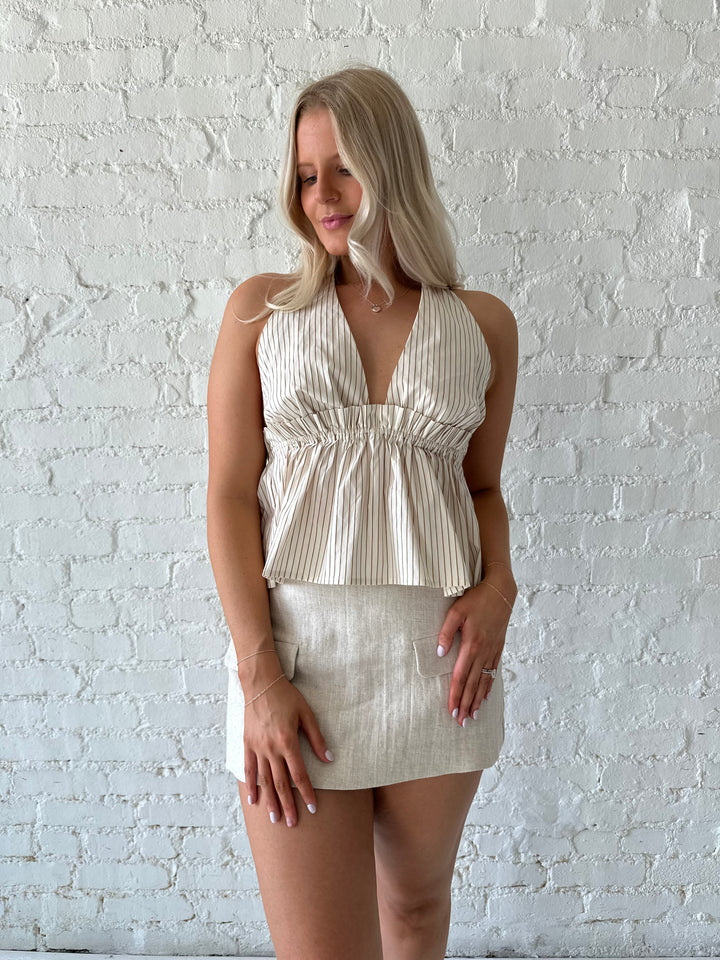 Genna Brown Striped Halter Top