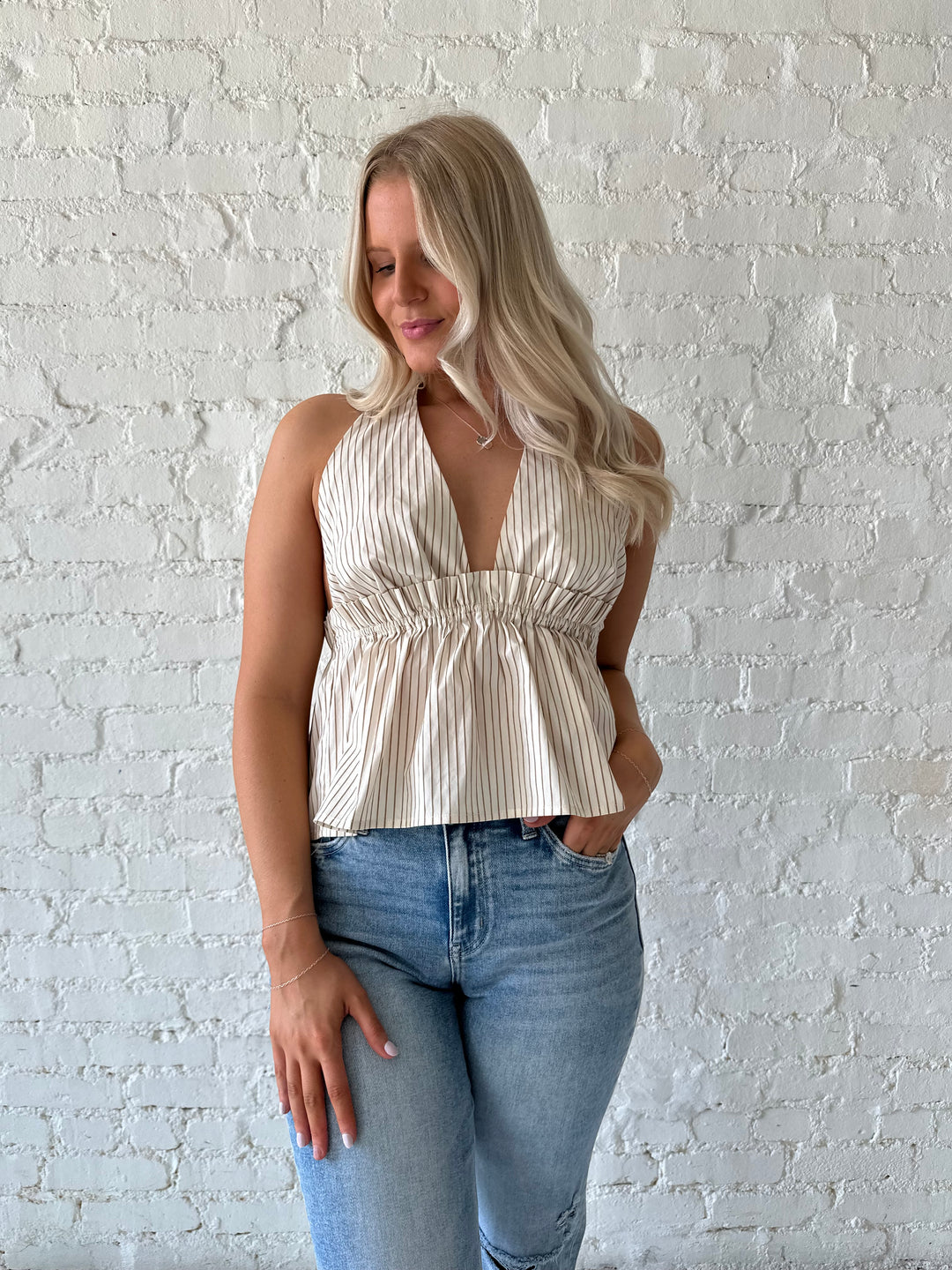 Genna Brown Striped Halter Top