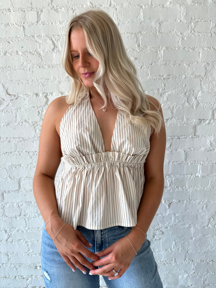 Genna Brown Striped Halter Top
