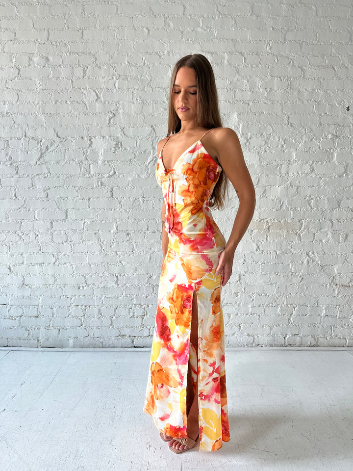 Janie Floral Satin Maxi Dress