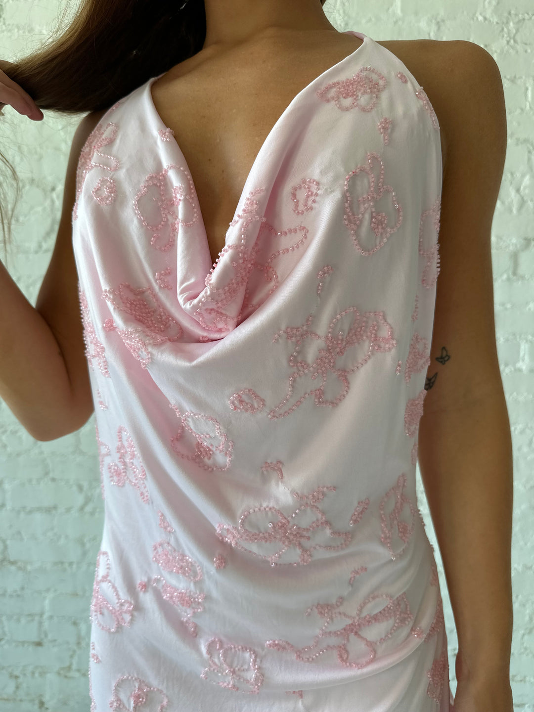 Kara Embellished Cowl Mini Dress- Pink