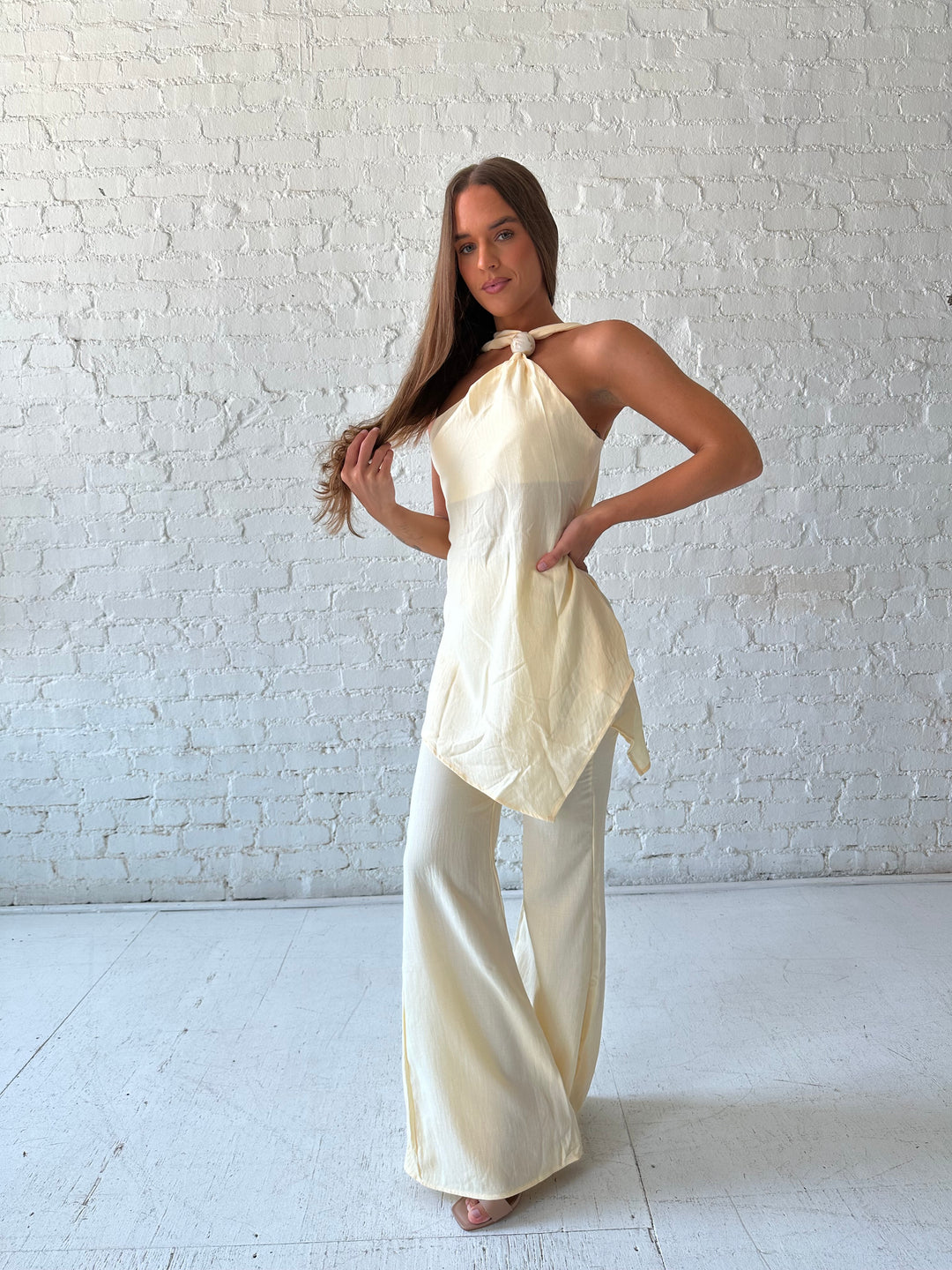 Viv Vanilla Textured One Shoulder Pant Set