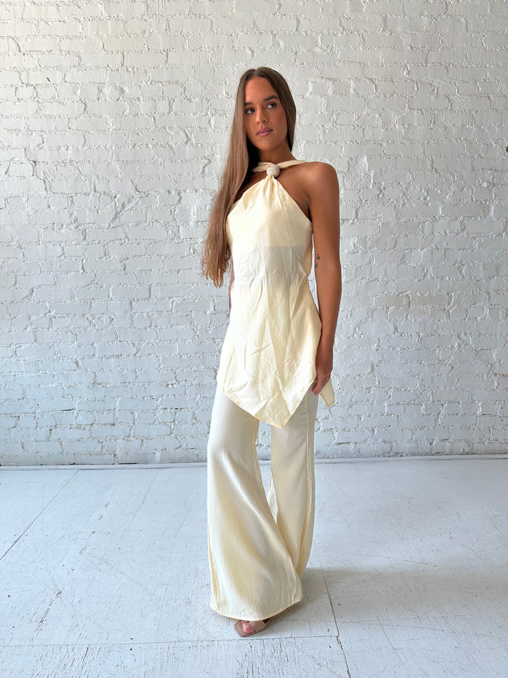 Viv Vanilla Textured One Shoulder Pant Set