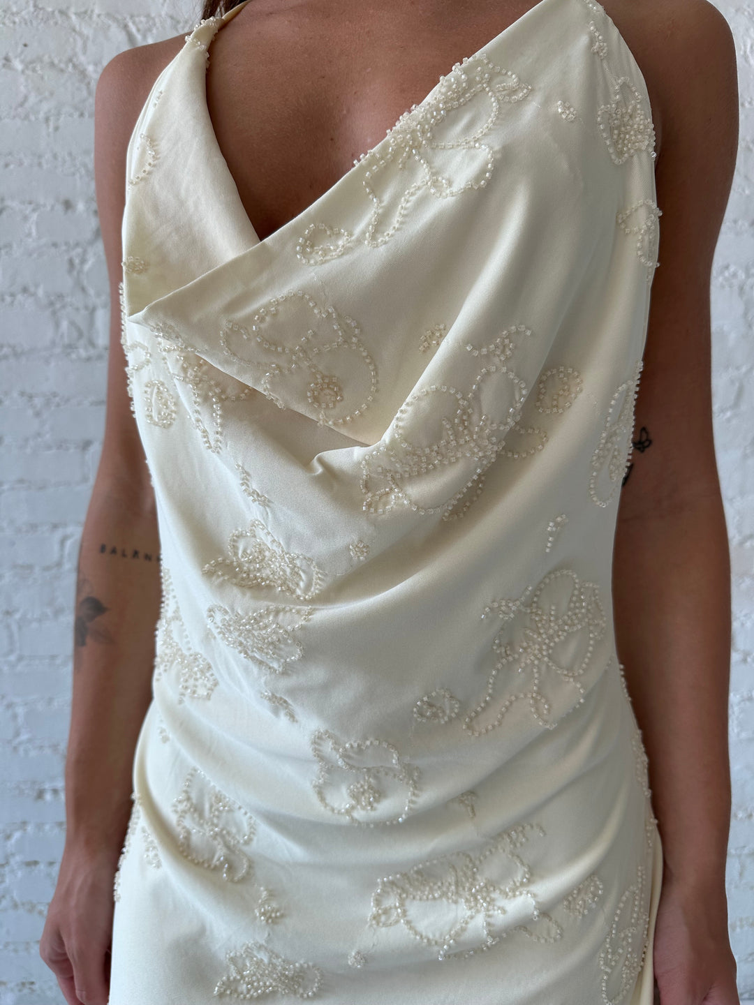 Kara Embellished Cowl Mini Dress- Yellow