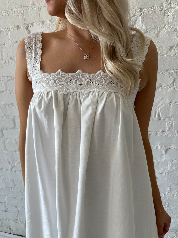 Carrie White Linen Lace Trim Mini Dress