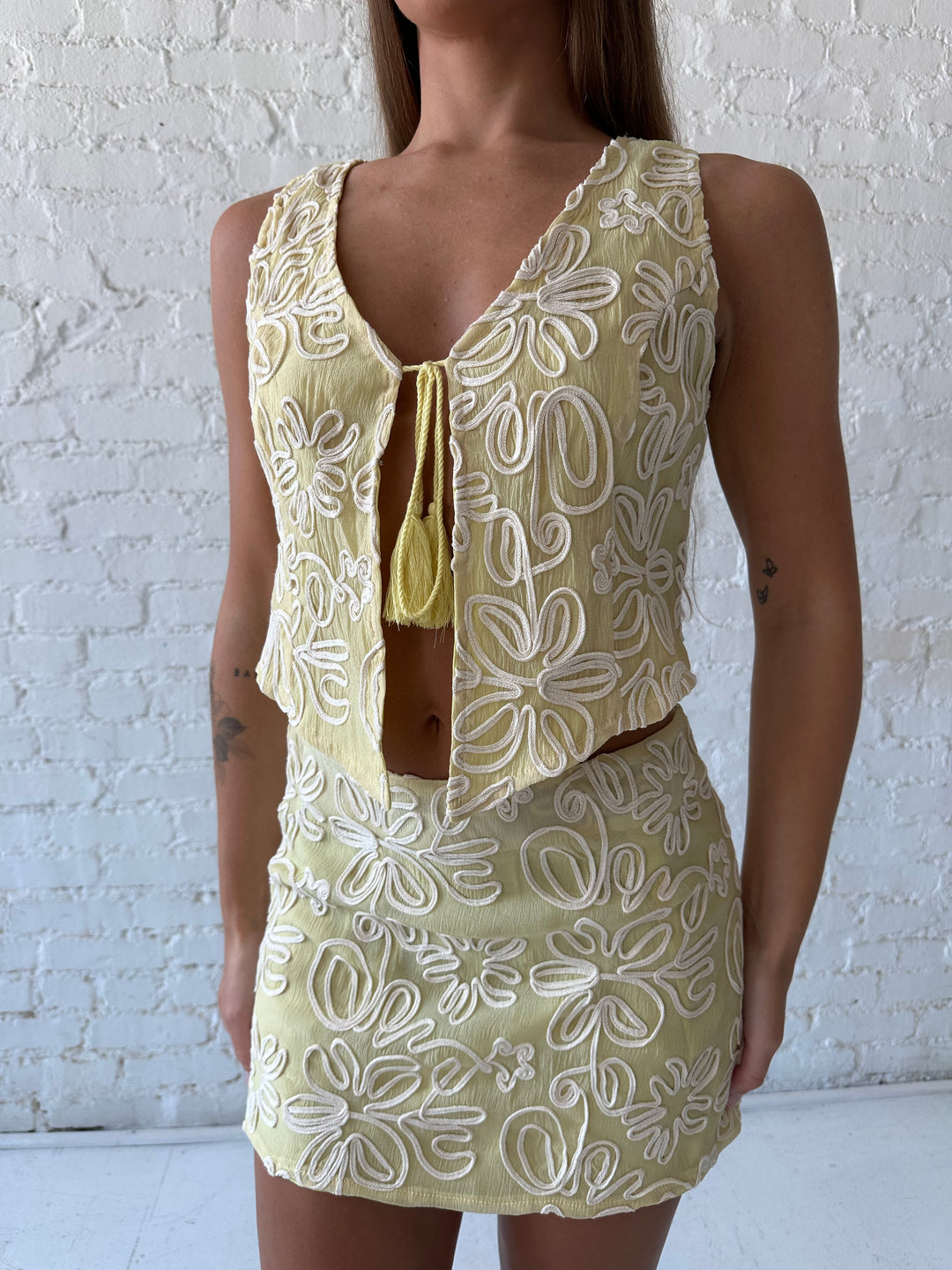 Nicki Pistachio Embroidered Skirt Set