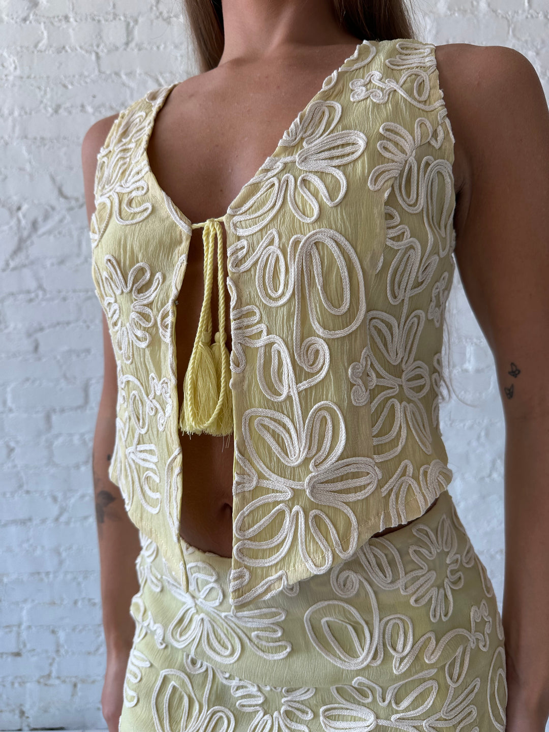 Nicki Pistachio Embroidered Skirt Set