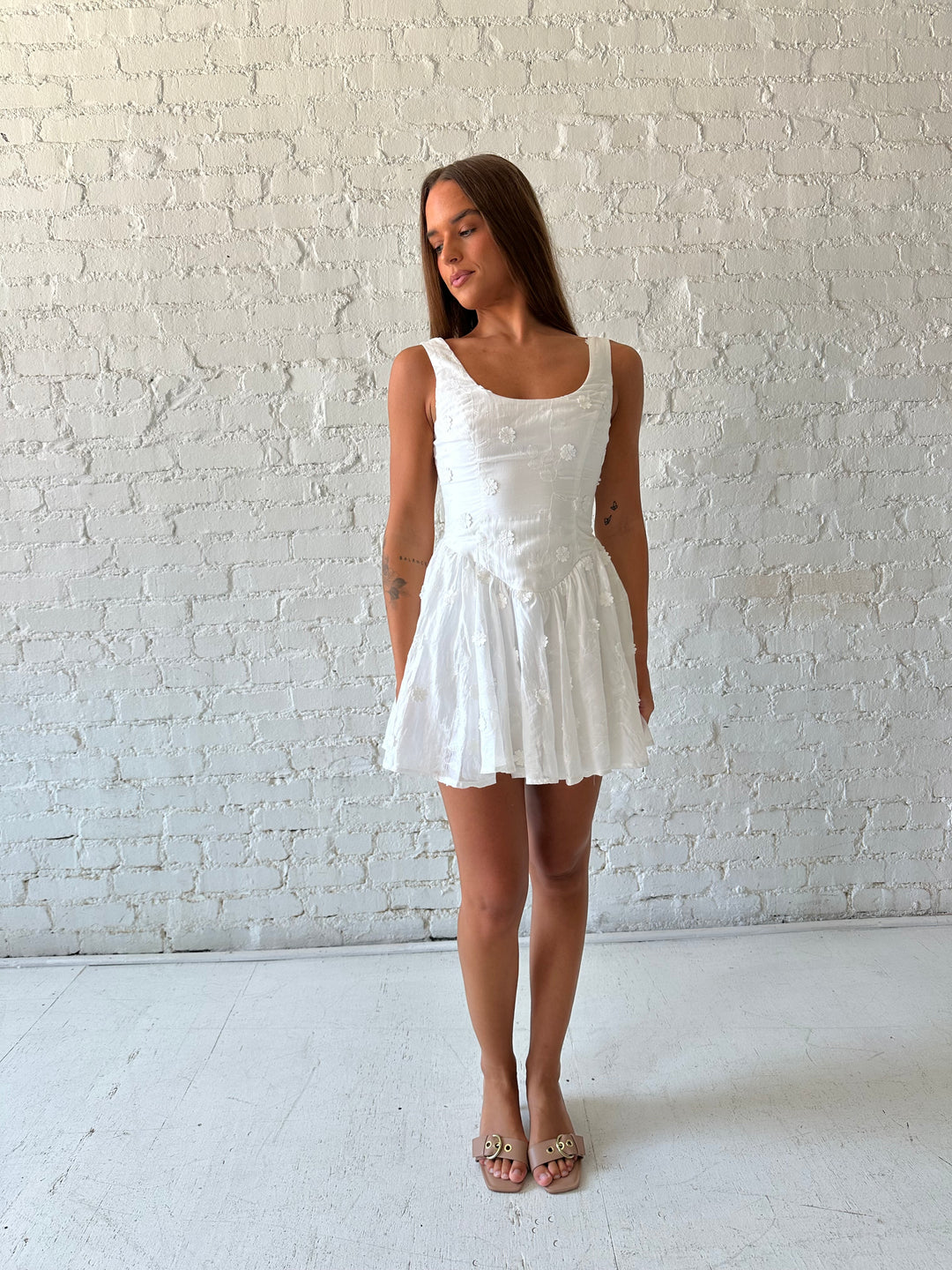 Raina White Embroidered Floral Mini Dress