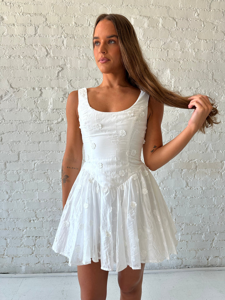 Raina White Embroidered Floral Mini Dress