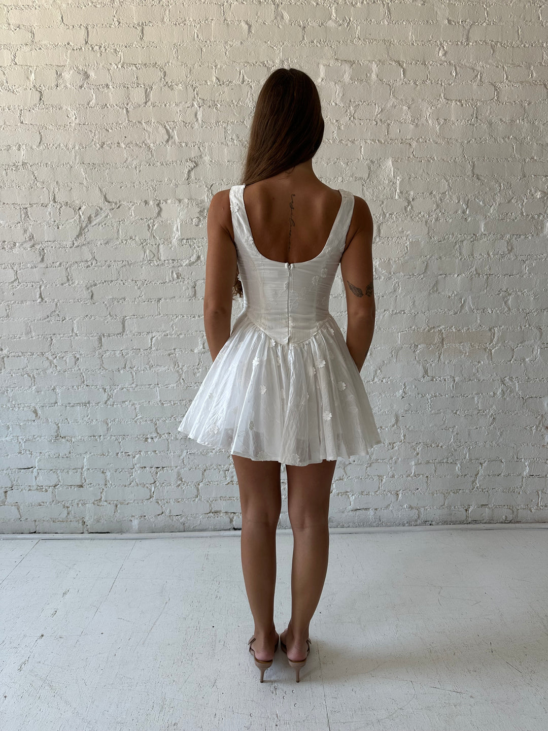 Raina White Embroidered Floral Mini Dress