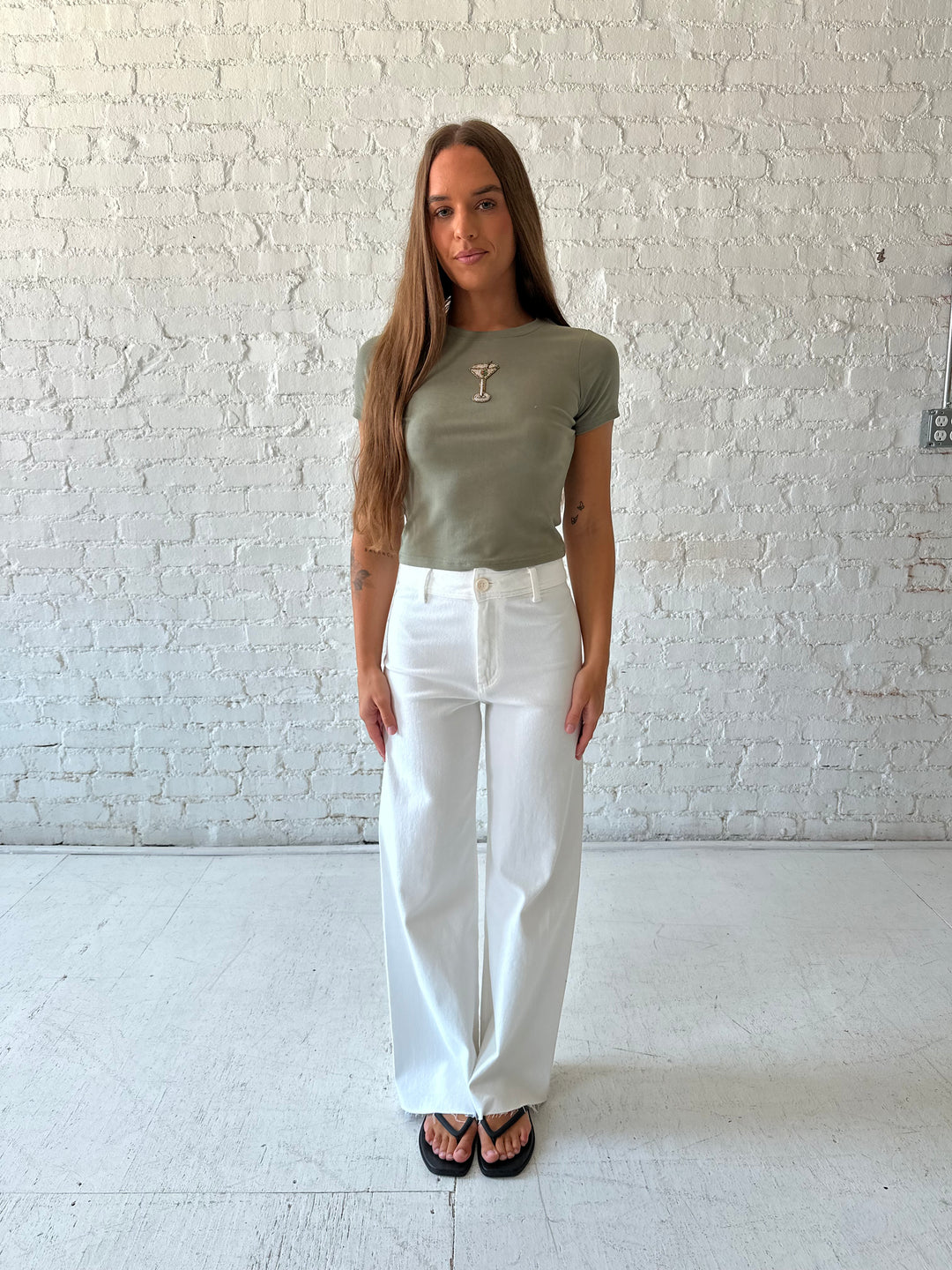 Noa Cream Wide Leg Jeans