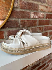Billini Cove Gold Embellished Platform Sandal with a knotted upper, gold accents, and a woven platform sole for chic style.