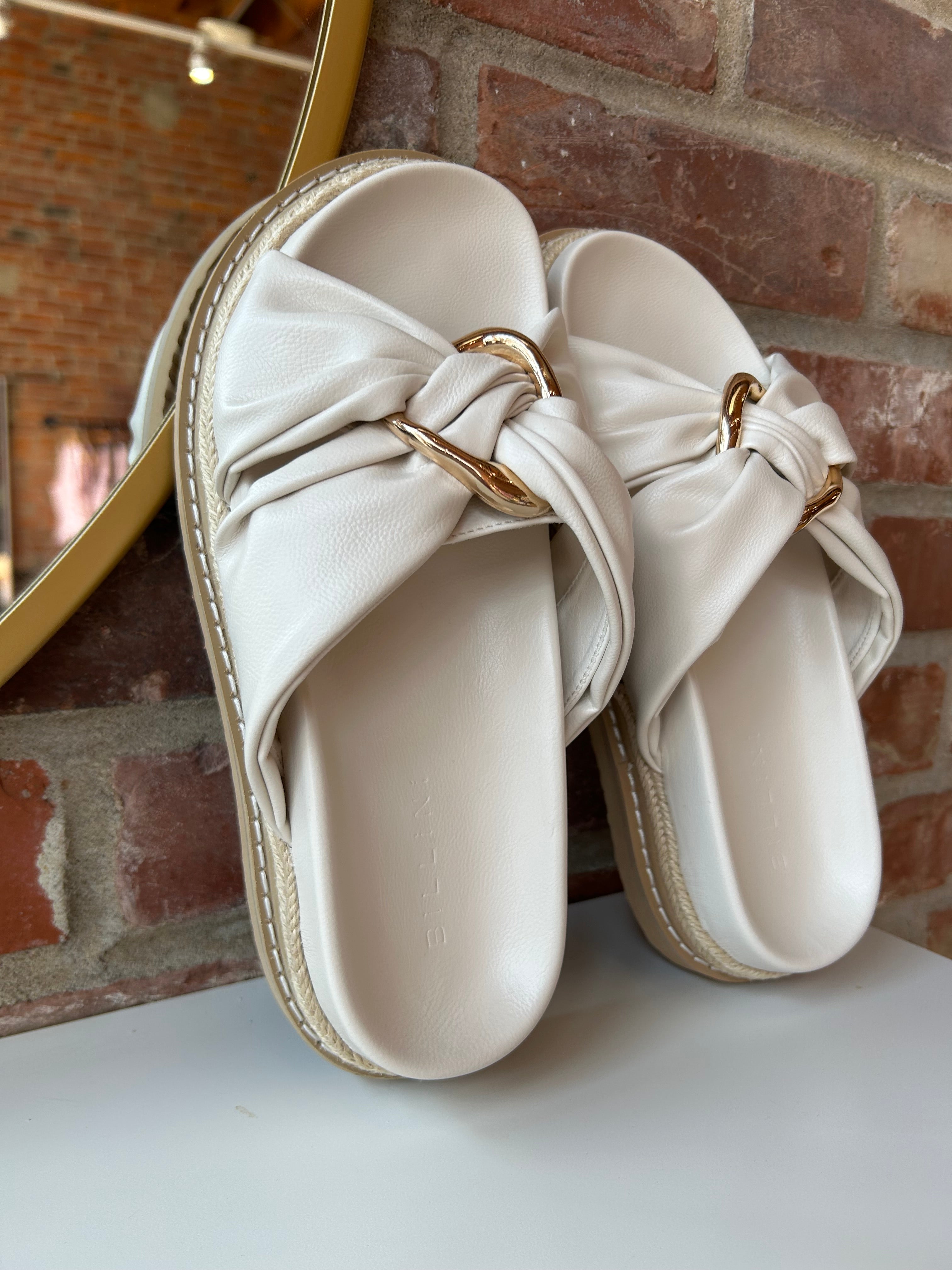 Billini Cove Gold Embellished Platform Sandal with a knotted upper, gold accents, and a woven platform sole for chic style.