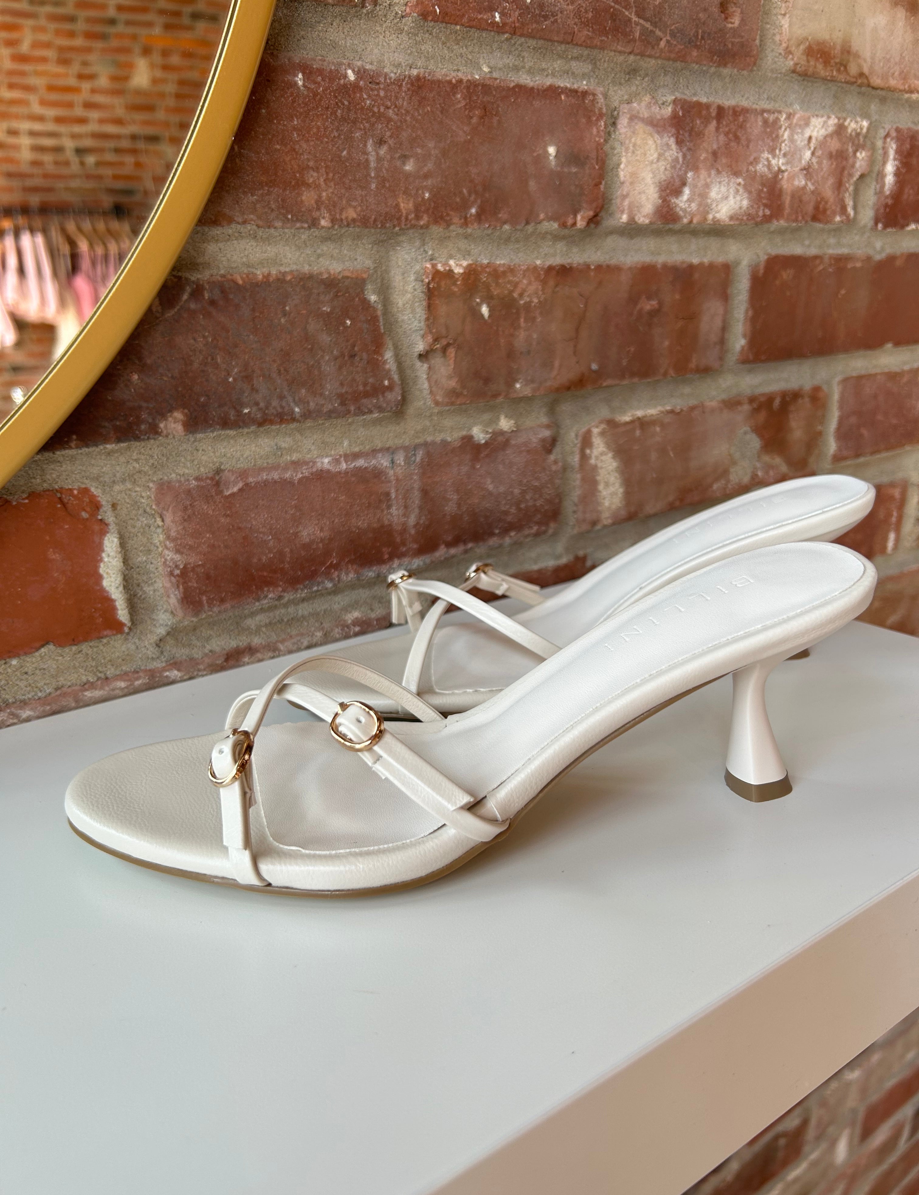 Billini Holly Kitten Heel with delicate straps, gold hardware, and a stylish low heel for a modern and elegant look.