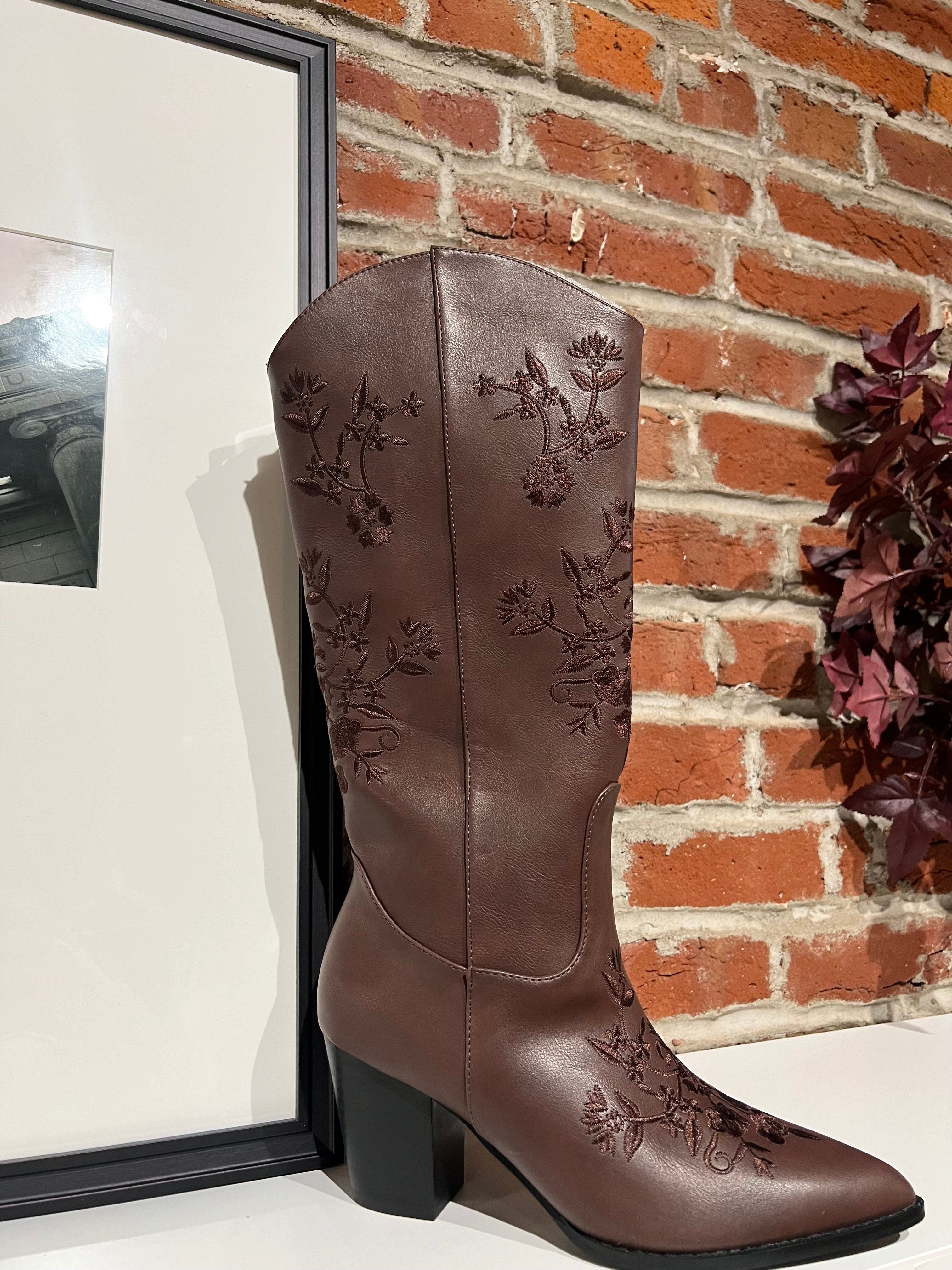 Miley Brown Embroidered Western Boot.