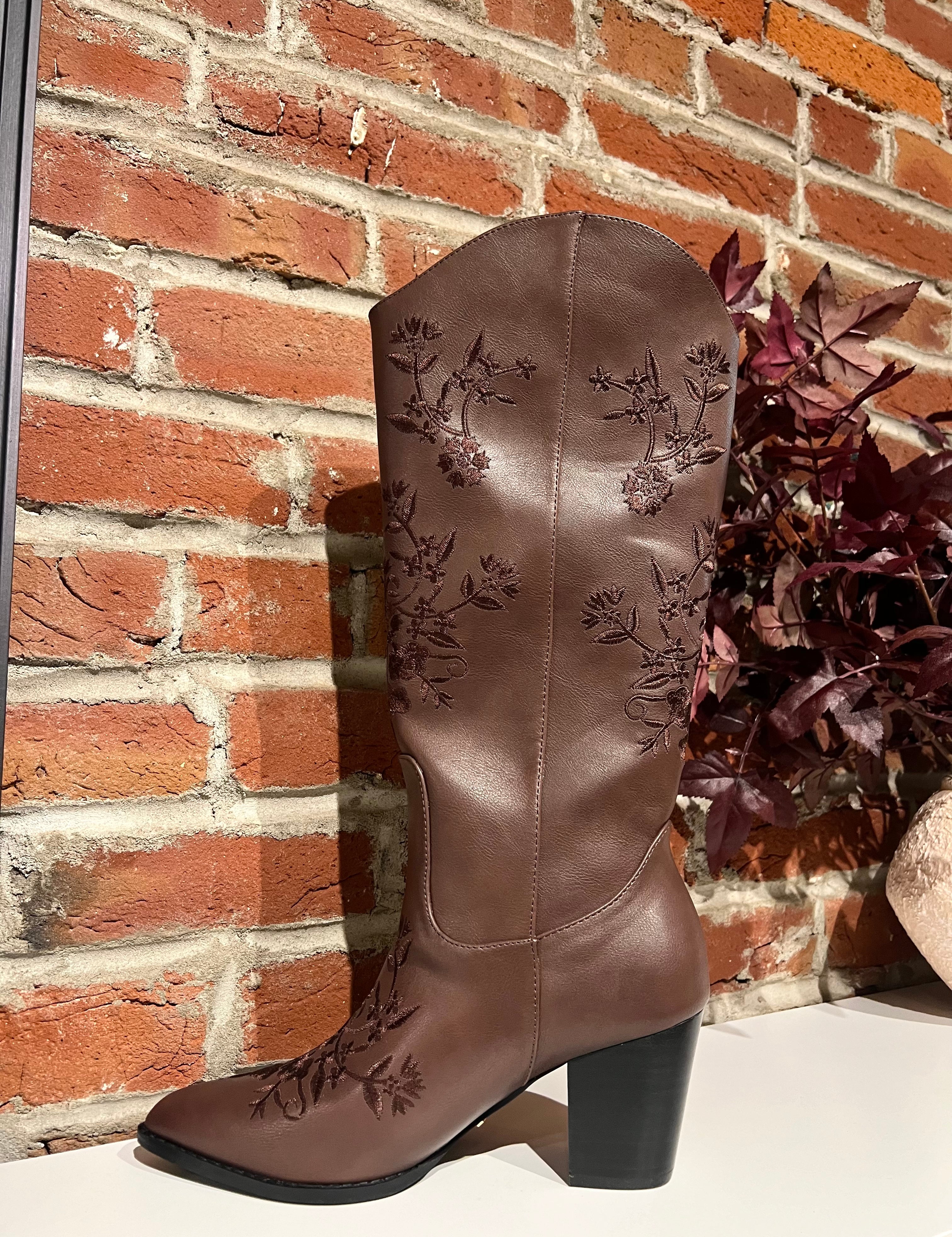 Miley Brown Embroidered Western Boot.