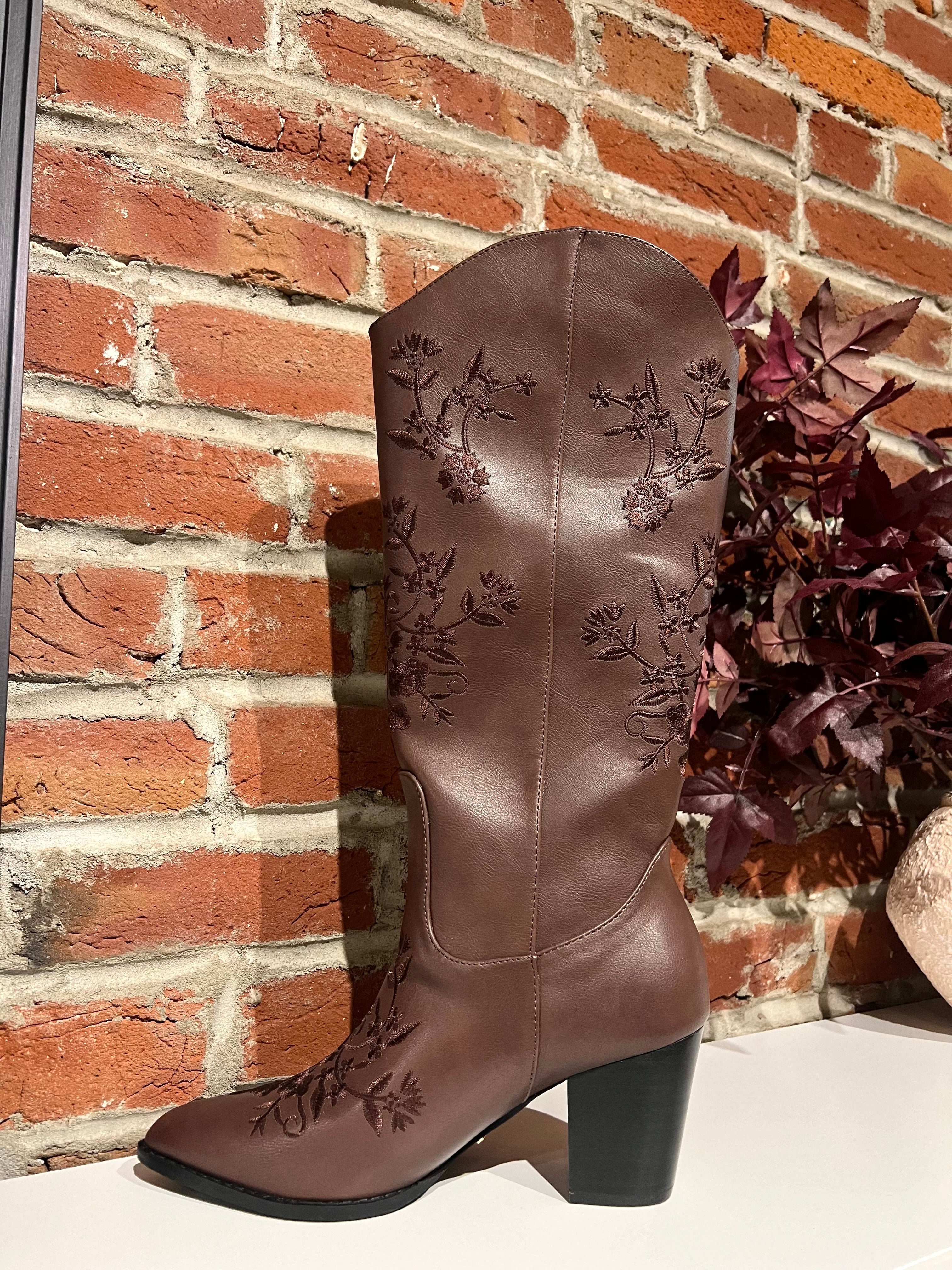 Miley Brown Embroidered Western Boot.