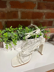 Heather White Strappy Block Heel.