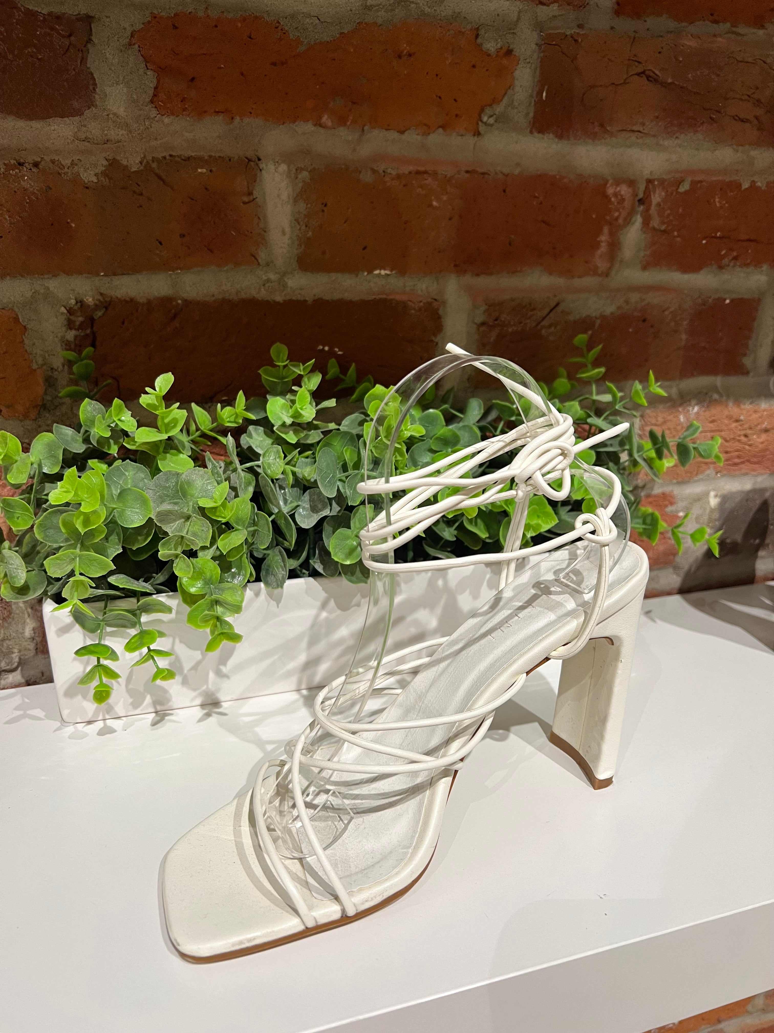 Heather White Strappy Block Heel.