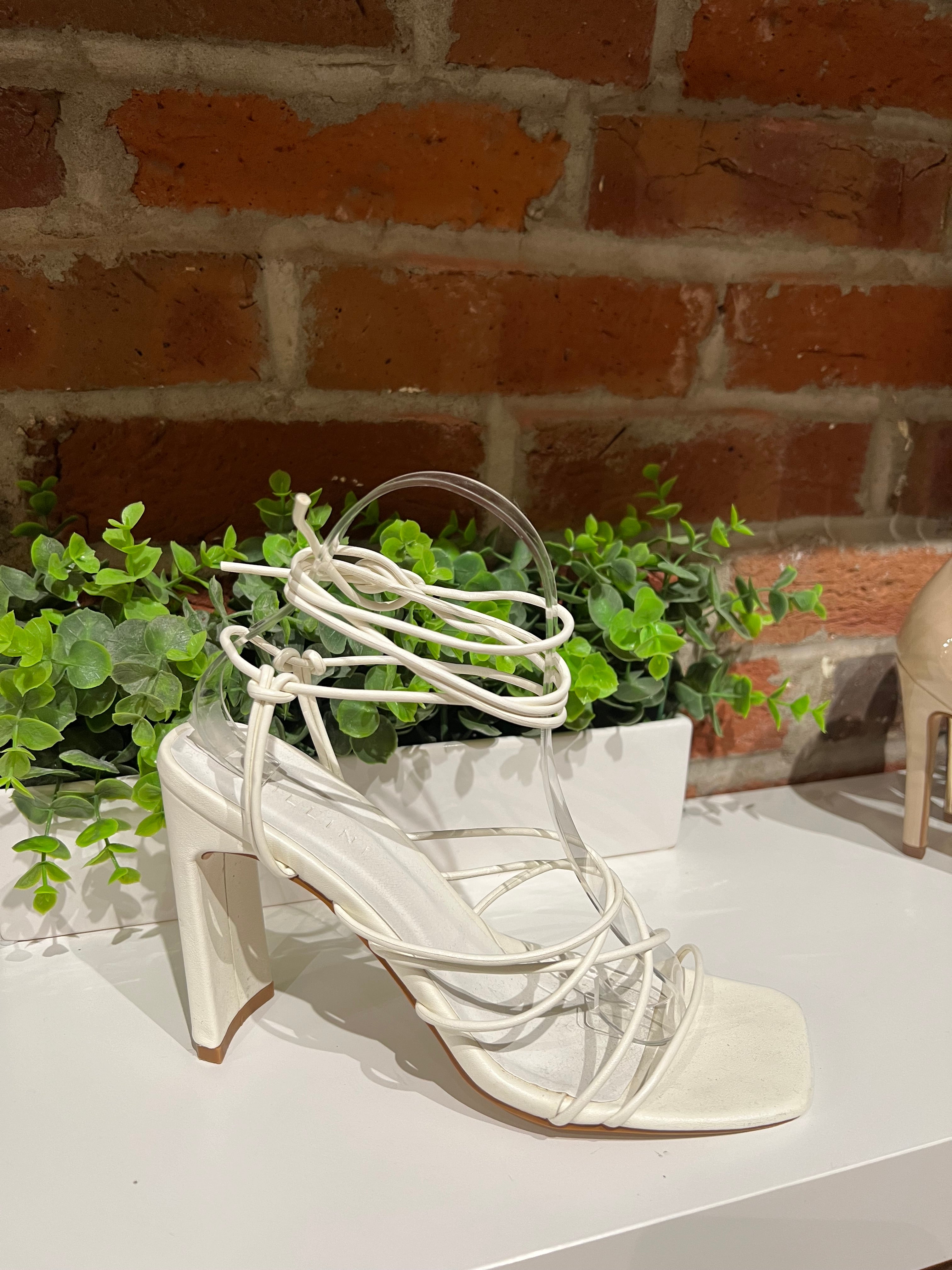 Heather White Strappy Block Heel.
