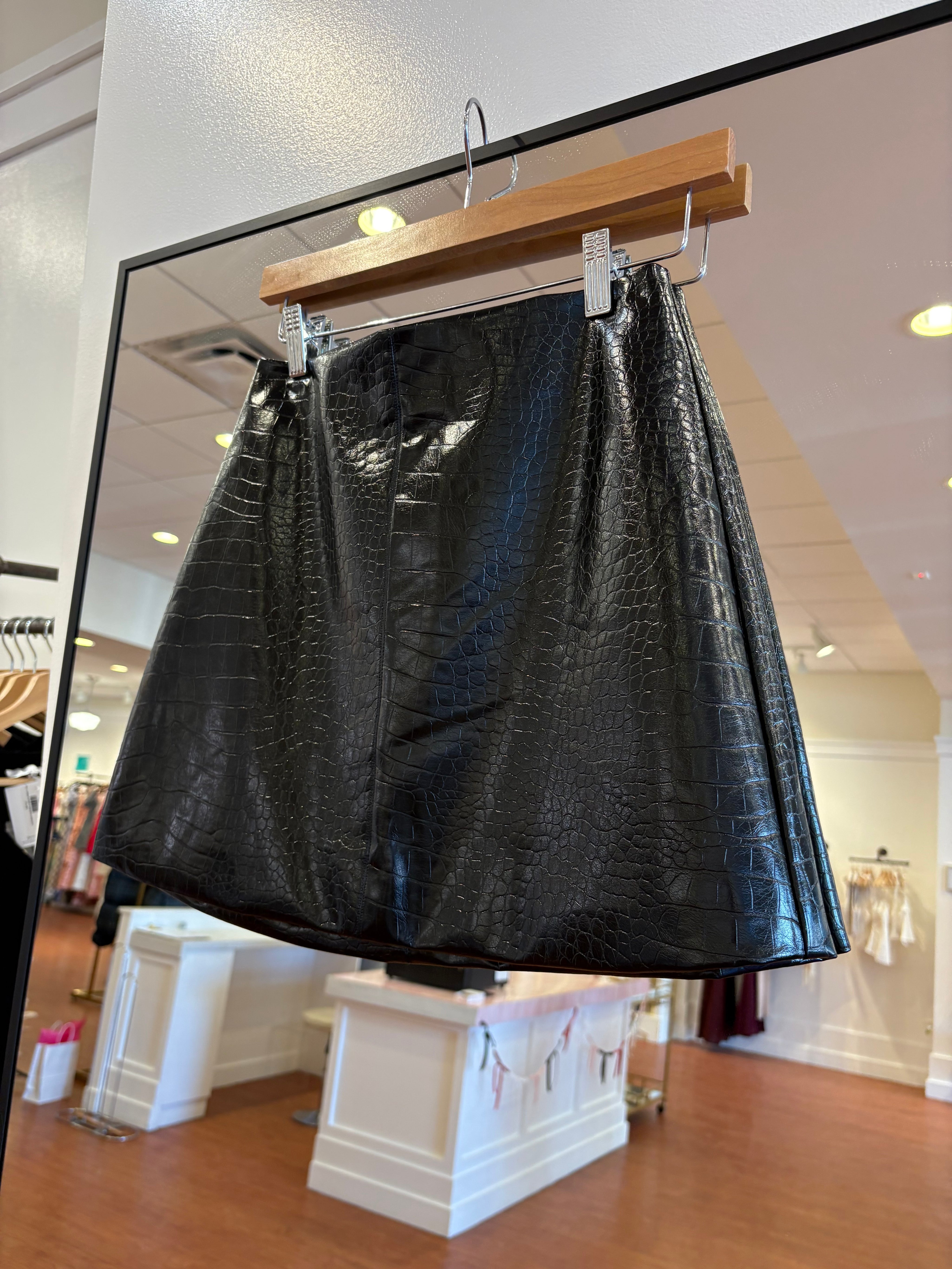 Brienne Black Leather Snake Skin Leather Mini Skirt