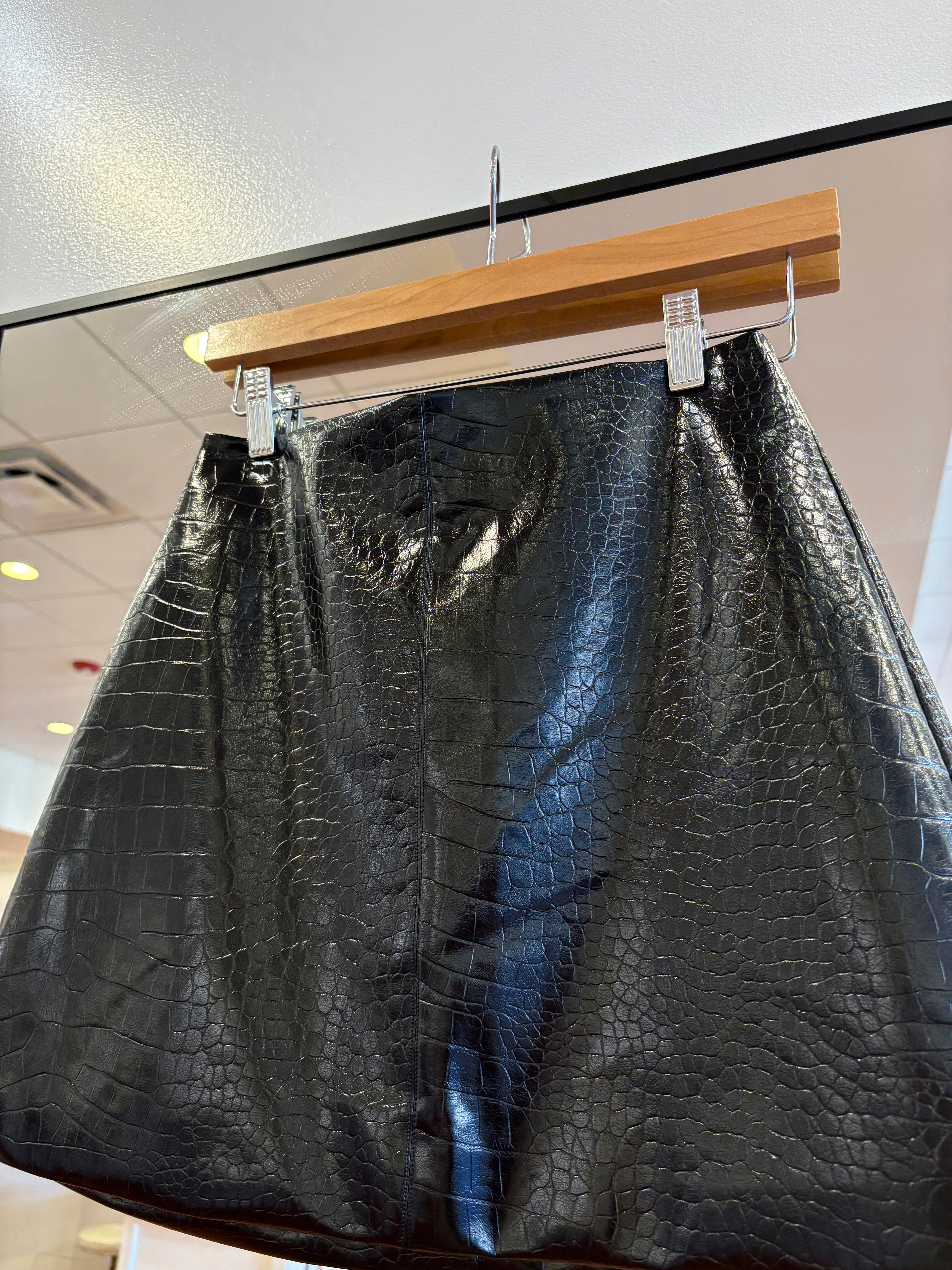 Brienne Black Leather Snake Skin Leather Mini Skirt