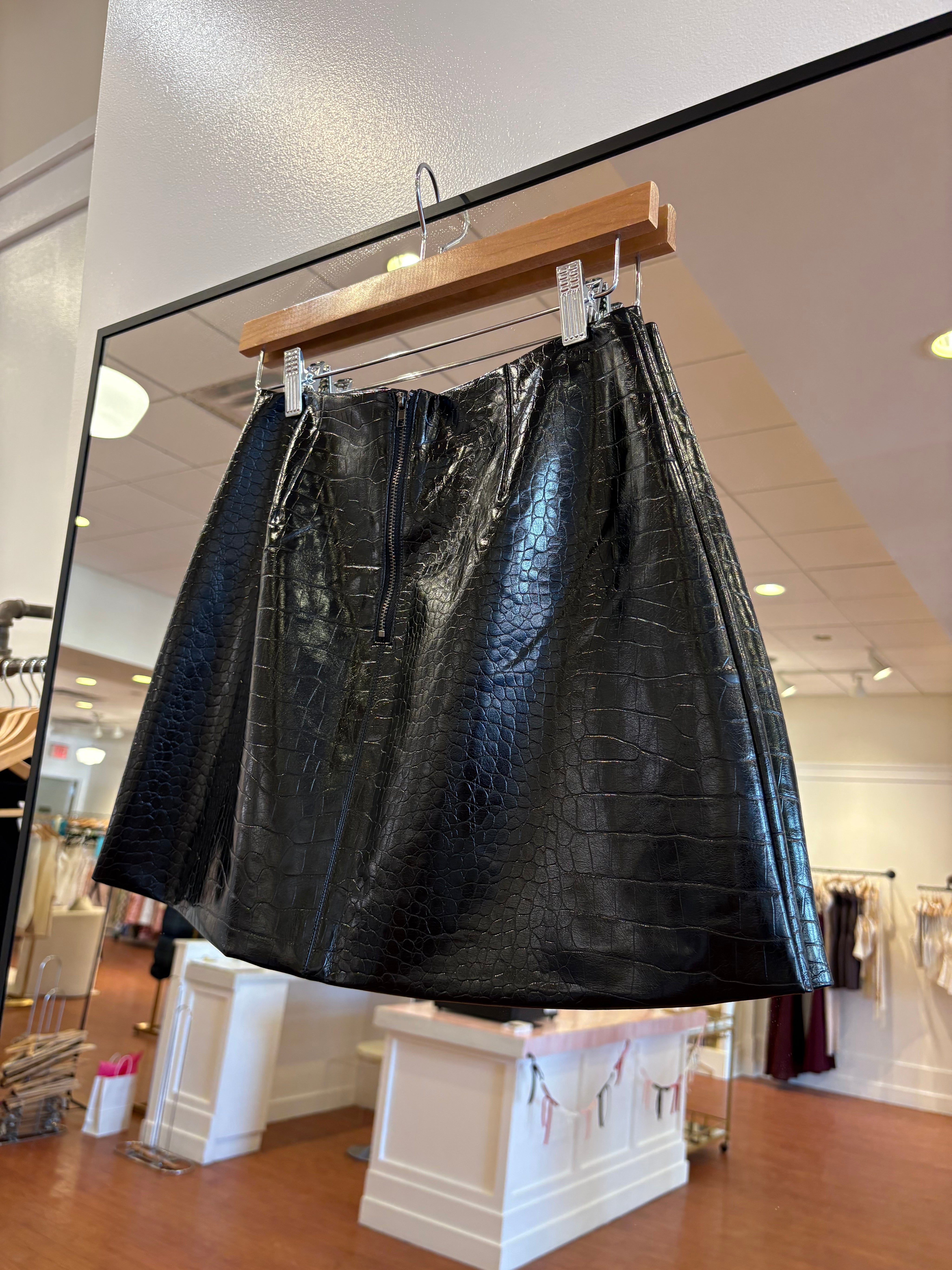 Brienne Black Leather Snake Skin Leather Mini Skirt