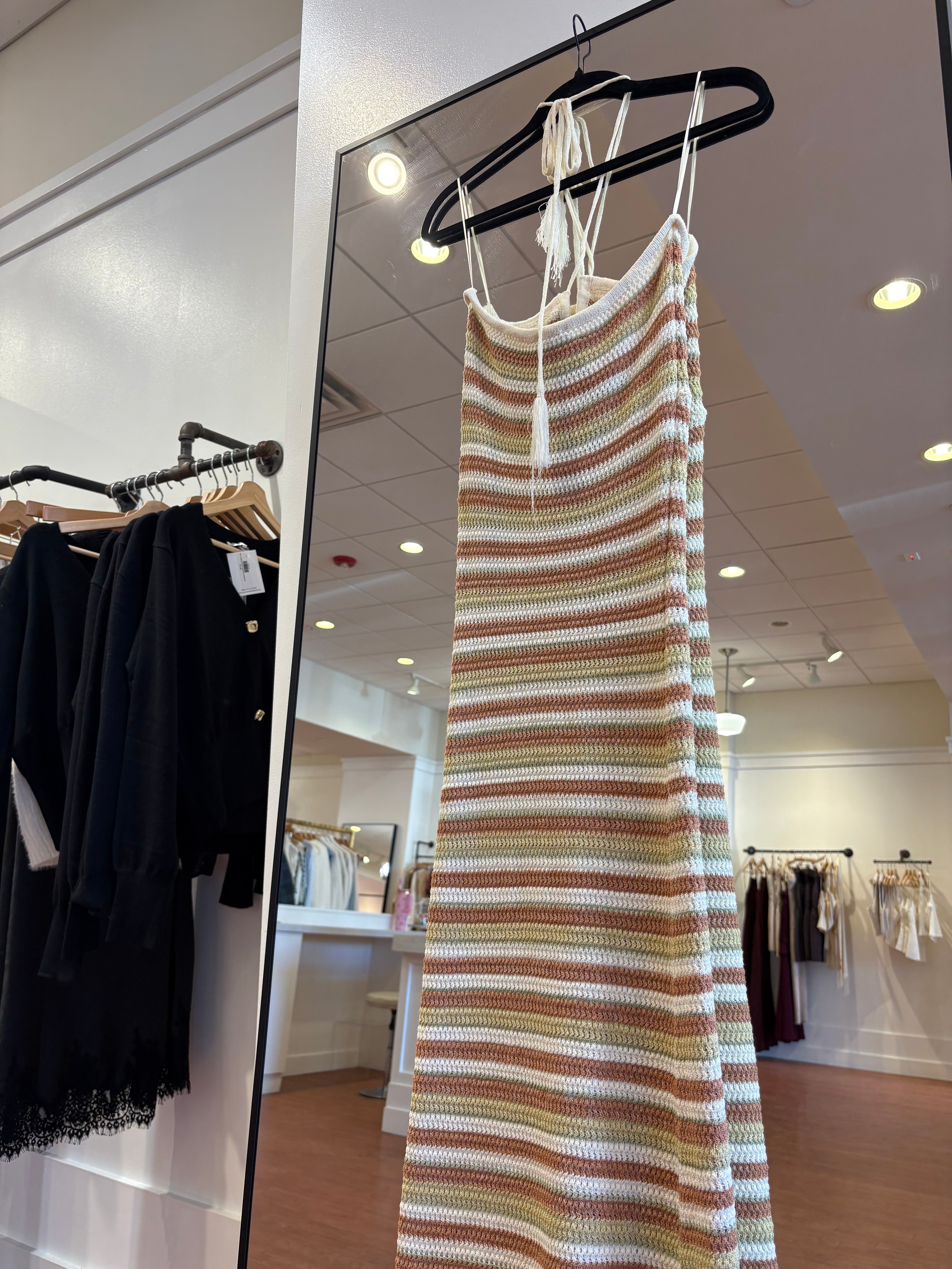 Anna Multicolor Striped Knit Halter Midi Dress