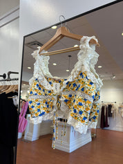 Cesca Blue and Yellow Floral Tie Top