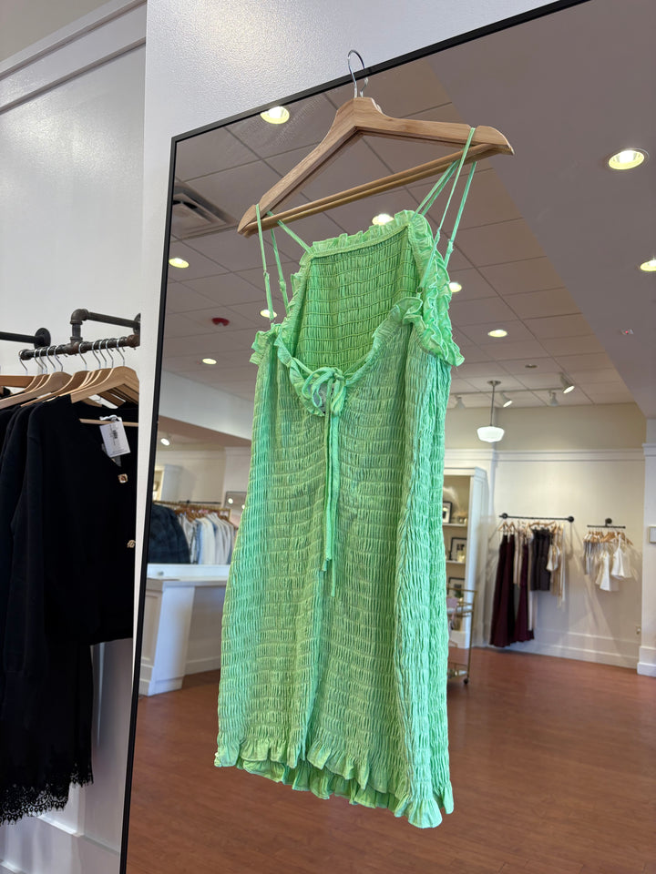 Jenna Neon Green Smocked Mini Dress