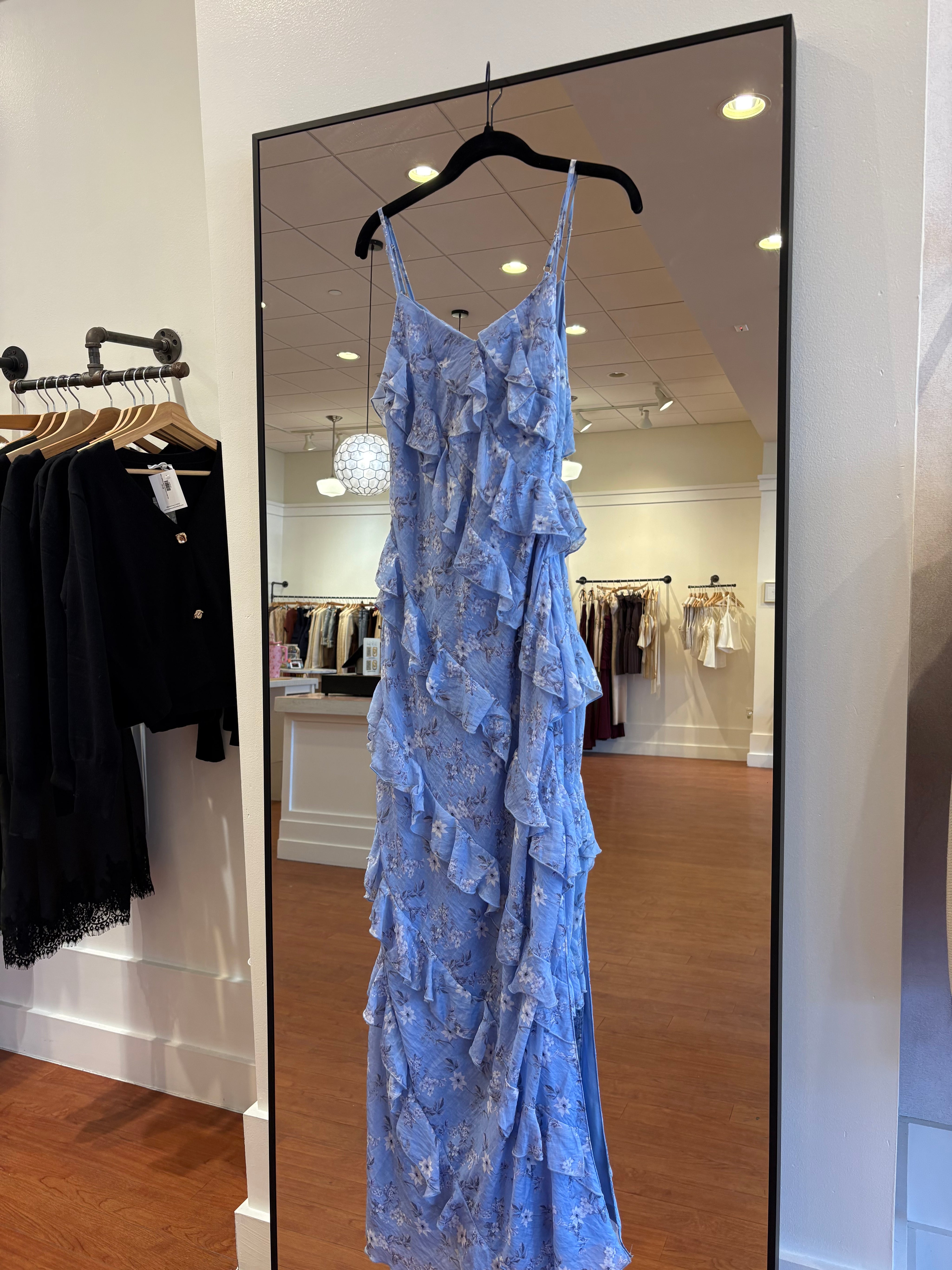 Eloise Blue Floral Ruffle Maxi Dress