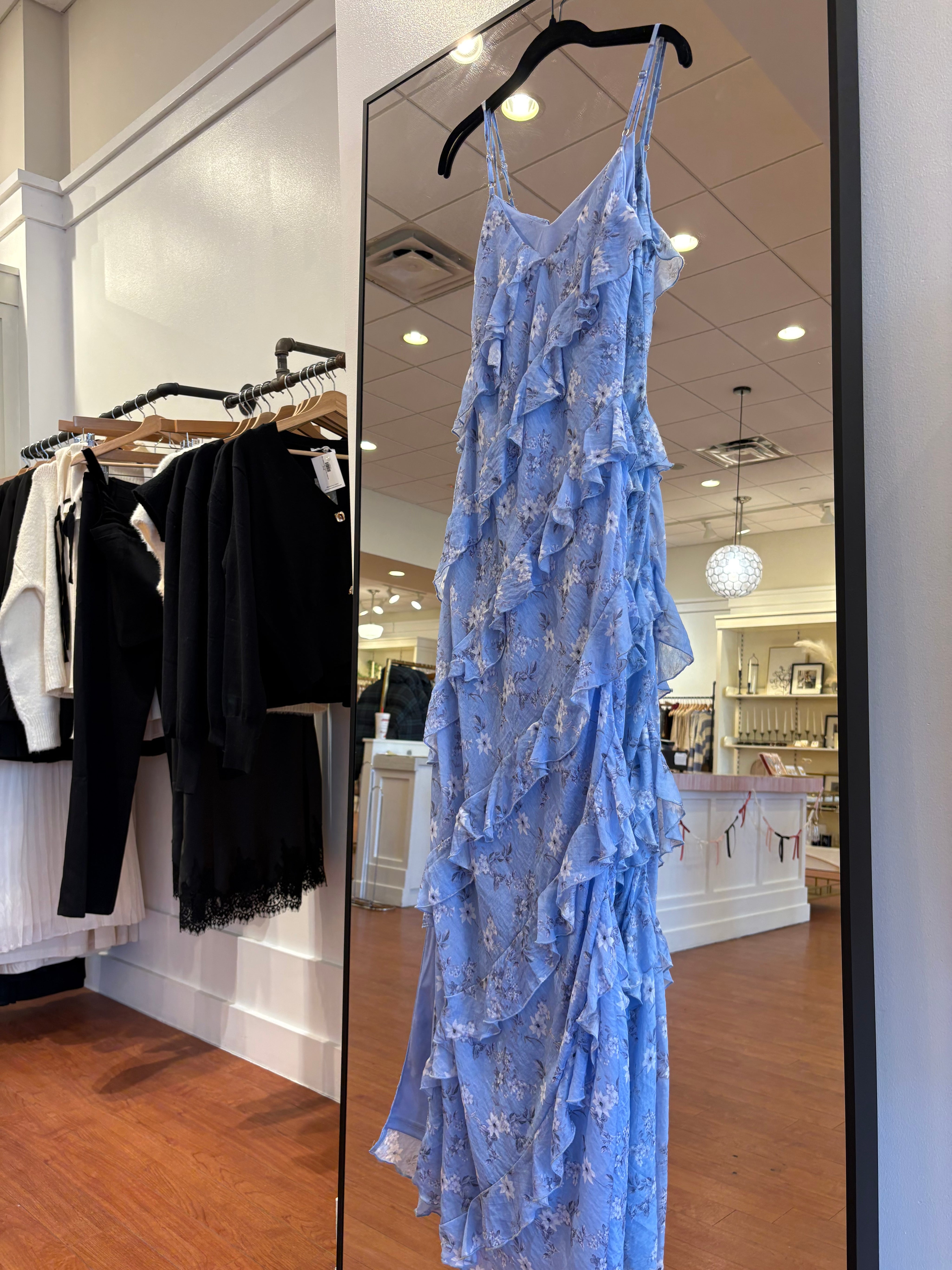 Eloise Blue Floral Ruffle Maxi Dress