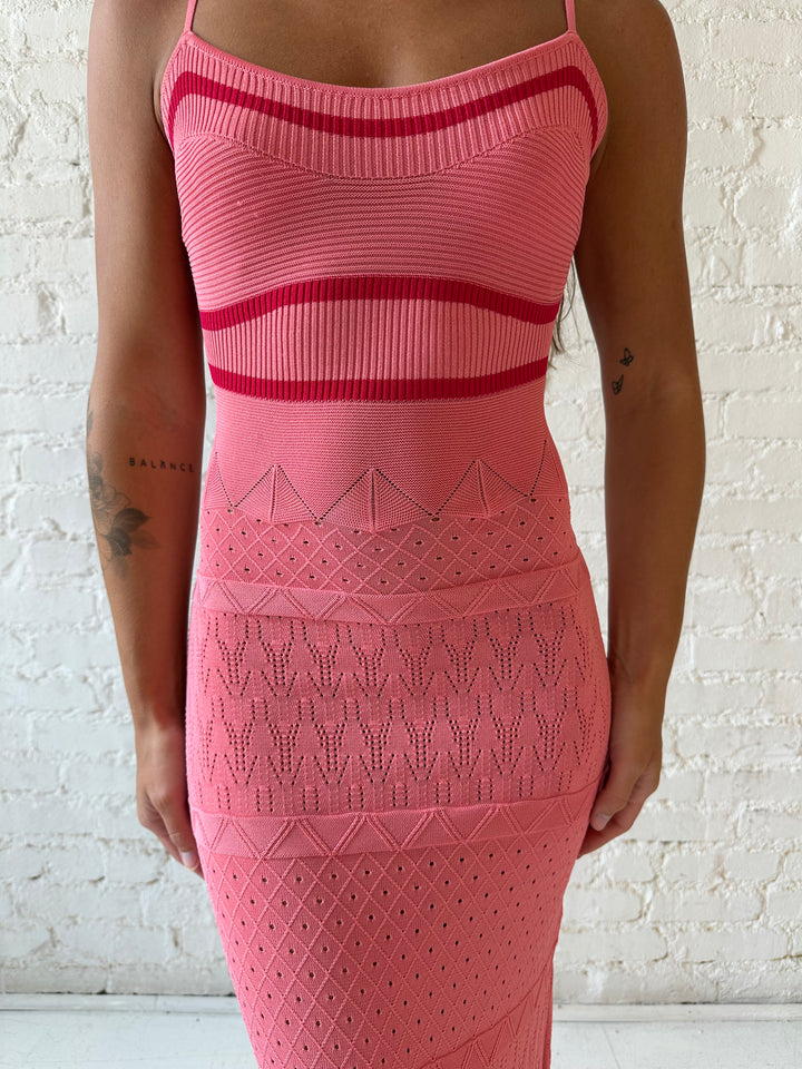Ellen Pink Spaghetti Strap Knit Dress