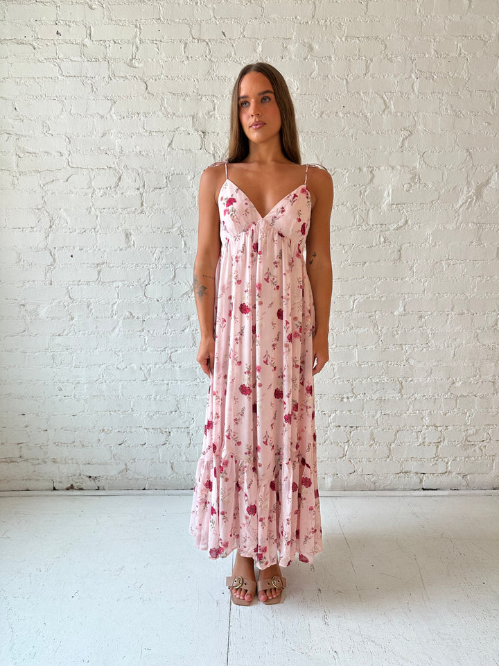 Brandy Pink Floral Tie Strap Maxi Dress