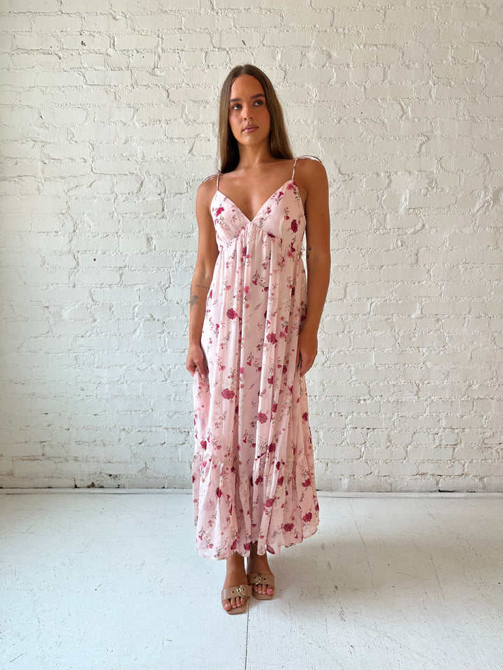 Brandy Pink Floral Tie Strap Maxi Dress