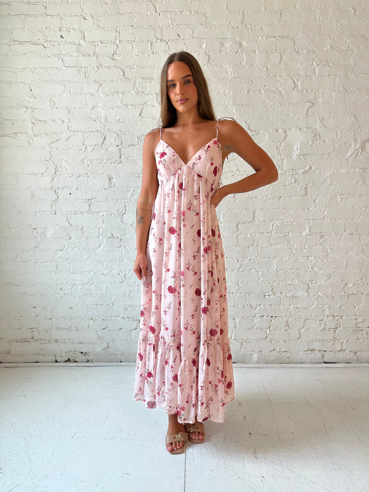 Brandy Pink Floral Tie Strap Maxi Dress