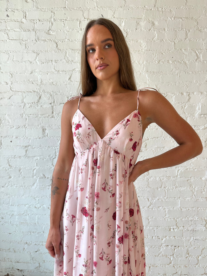 Brandy Pink Floral Tie Strap Maxi Dress