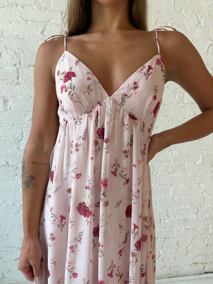 Brandy Pink Floral Tie Strap Maxi Dress